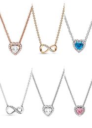 Collares pendientes de plata genuinos S925 para mujer Joyería de diseño Original DIY ajuste Momentos Corazón Amor Collar de cadena Cadenas de clavícula de moda con caja