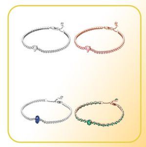 Bracelet de plata esterlina Genuine S925 New Christmas Rose Gold Rose Heart Hearting Heartlet Bead Bead Love Heart Blue Crysta Charm para Diy Beads Charms7225370