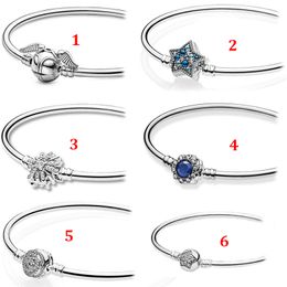 Véritable S925 Sterling Silver Fit Pandora Bracelet Vif Chaîne Bracelet Pentagramme DIY Perle Amour Coeur Bleu Crysta Charme Pour DIY Perles Charmes