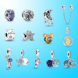 Véritable S925 Sterling Argent Fit Pandora Nouveau Blue Galaxy Astronaut Star Charm Perle Perle Cœur bleu Turquoise Crysta Charm pour Bracelet DIY Perles Charms