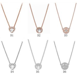 Echte S925 Sterling Silver Fit Pandora paar ketting Rose Gold Classic Elegant Set Diy Heart Love Blue Crysta For Beads Charms