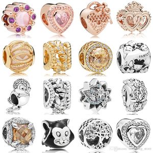 Véritable S925 argent Sterling or Rose amour coeur perle breloque lFit pour Bracelet Pandora bricolage perles breloques