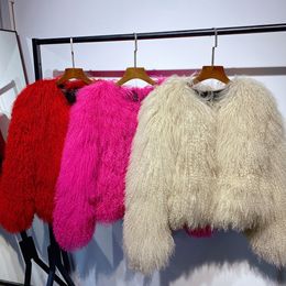 Véritable manteau de fourrure de mouton femmes manteaux mongols grand revers court véritable veste de fourrure d'agneau vêtements de sortie d'hiver 231226