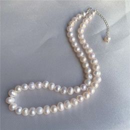 Collier de perle argenté authentique 6-7 mm Collier de cou de perle d'eau douce naturelle pour femmes bijoux de bijoux Cadeaux 240408