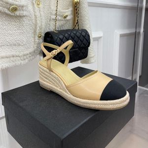 Véritable Size35-41 Espadrilles compensées femmes sandales en cuir chaussures talons hauts plate-forme été concepteur Zapatillas Mujer 1