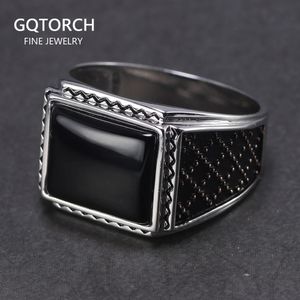 Echt massief zilver 925 ringen man met zwarte onyx natuursteen vintage Turkse heren Turkije sieraden Anillos Hombre 240305