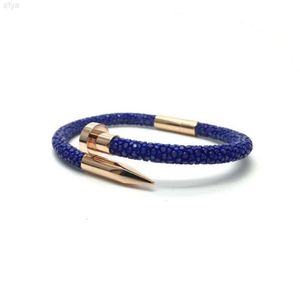 Pulsera de uñas de oro de 18 quilates de piel auténtica Stingray para hombres, niños y niñas, brazalete unisex