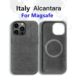 Estuche inalámbrico magnético de cuero de gamuza genuina para iPhone 13 14 Pro Max Business Contraportada antideslizante
