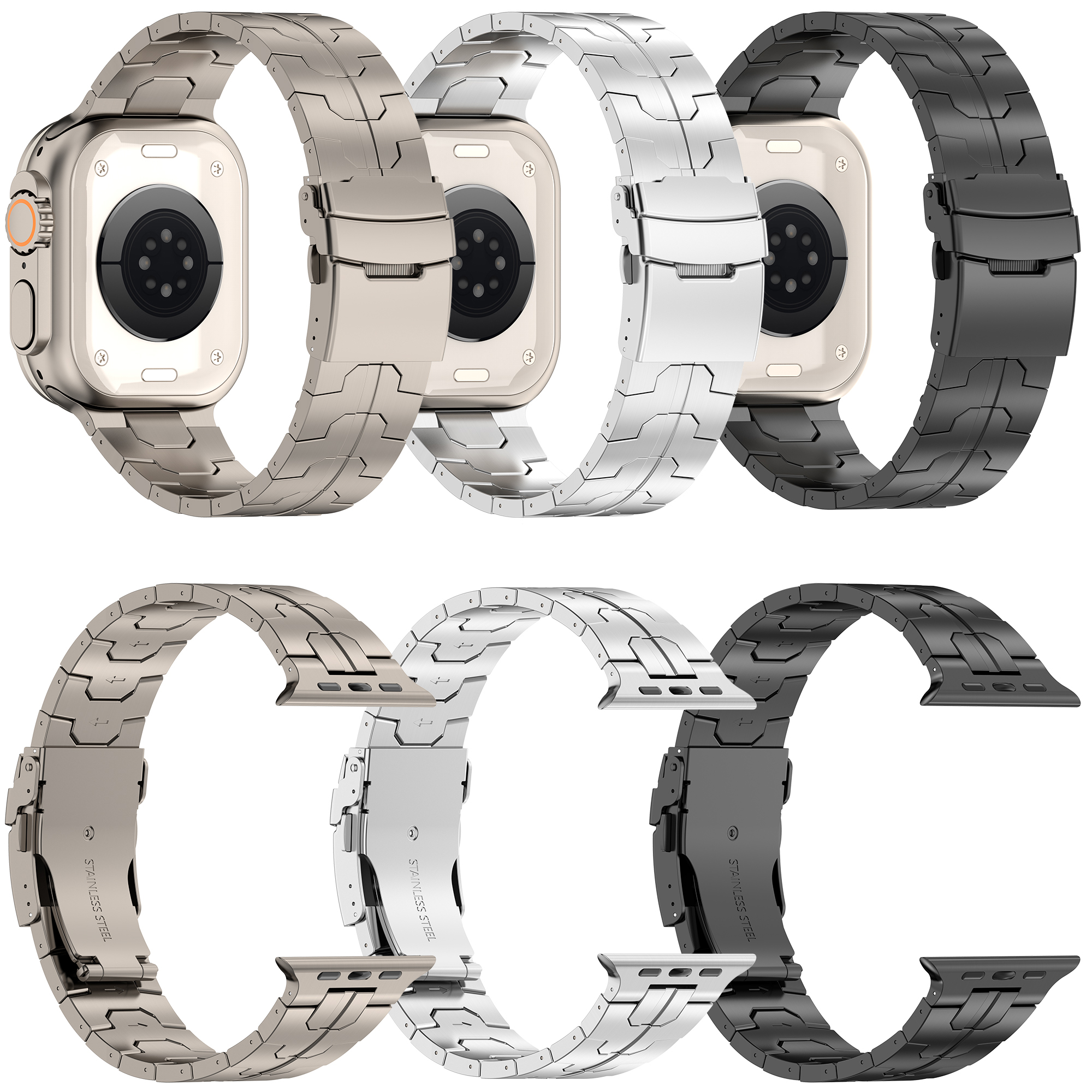 Echte titanium horlogebandslinkarmband voor Apple Watch 45mm 41 mm 38 mm 42 mm 49 mm 44 mm 44 mm horlogebanden Iwatch -banden 9 ultra2 8 7 6 5 4 polsbandjes slimme accessoires