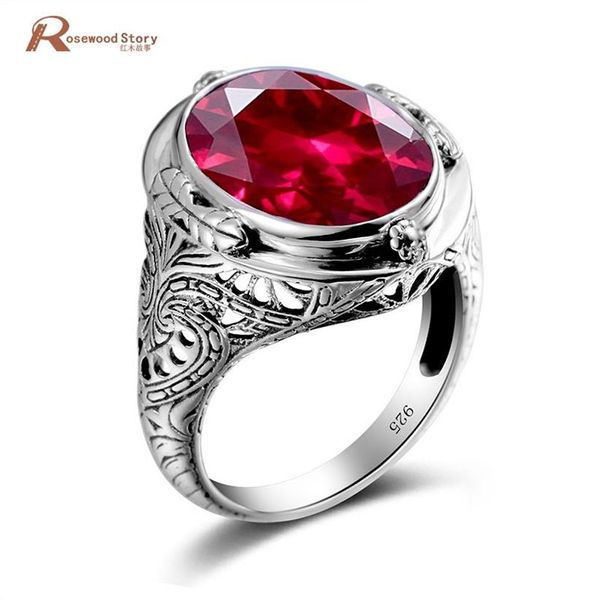 Véritable Unique Autrichien 925 Bague En Argent Sterling avec Pierres Rubis pour Hommes Vintage Cristal De Mode De Luxe Femmes Bijoux De Fête 20100245w