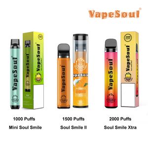 Véritable stylo vape jetable Vapesoul 1000 1500 2000 bouffées Mini Soul Smile II Xtra E cigarette avec dosette préremplie