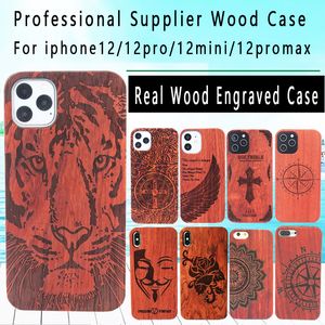 Étui pour iphone en bois véritable 12 pro 11 XS Max XR 7 8 Plus couverture gravée en bois coque de téléphone en bois antichoc étuis en bambou