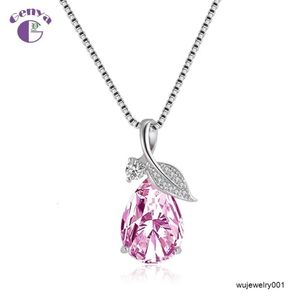 GENYA – collier en diamant rose bleu violet pour femme, pendentif goutte de feuille, simple joker, chaîne ras du cou