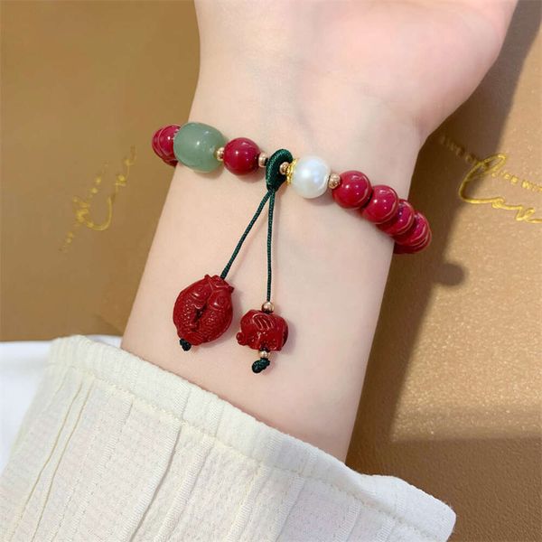 accesorio de geomancia antiguo china-chic elefante koi elástica hundimiento de mano imitación bermellion joyería de cuentas duradera hembra