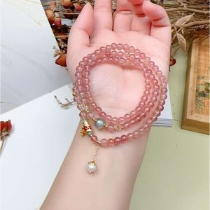 accesorio de geomancía cristal de fresa roja china con koi tres círculos de perlas de agua dulce para mujeres de marco de marisco de mujeres tendidas versátiles versátiles