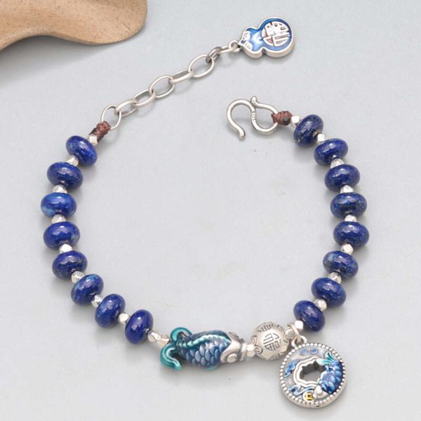 Diseño de accesorios de geomancia puro sier koi, pez pequeño, polla de cuentas de piedra de oro azul de oro, joyería de pulsera de estilo étnico femenino