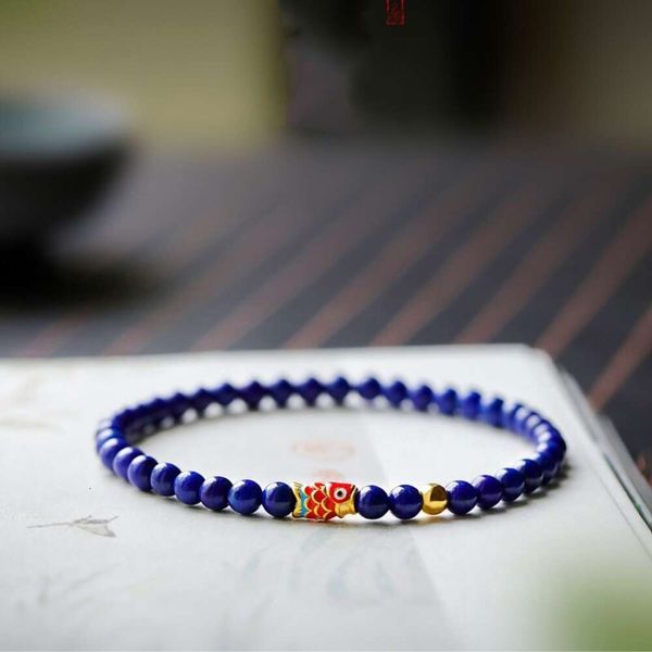 brazalete de lapisuli accesorio de geomancía, oro de arena, carpa de koi, cuentas de funcionamiento, pulseras, joyas azul emperador, regalos, estilo étnico