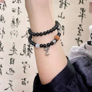 Geomancy Accessory New Chinese Style Obsidian Beded Bracelet With Good Luck, Koi Gourd, Sier Bell Bracelet, Couple's Gift, Men's and Women's Edition