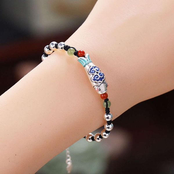 Geomancy Accessory S Pure Women's Foot Foot personnalisé à la main 999 Koi Sier Beads Multi Treasure Bracelet comme cadeau pour les meilleurs amis