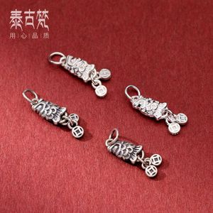 Geomancy Accessoire Silver Made Old Thai Silver Koi Coin Diy armband met Chinese stijlaccessoires, handgeweven touwhanger 1477
