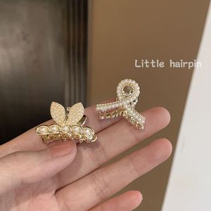 Geometrische legering Mini Pearl Ribbon Hair Claw Crab Clip For Women Girls Gold Hollow Small Hairs Clips Shark Fashion Hair Accessoires 1339