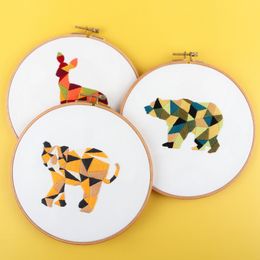 Geometrische dierlijke borduurkit DIY -handwerk Mooie Fox Tiger Needlecraft voor Beginner Cross Stitch Artcraft (zonder hoepel)