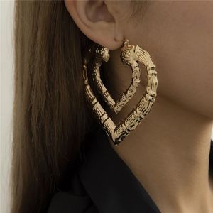 Pendientes colgantes geométricos de hilo de bambú, pendiente de tuerca de modelado de corazón grande, joyería de gota de oreja de estilo comercial ahuecada para mujeres europeas