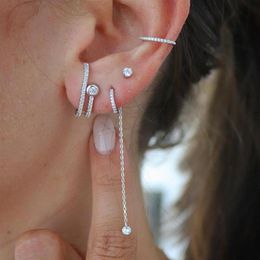 Boucle d'oreille à barre géométrique, deux cz pavés, longue barre simple, minimaliste, tendance, bijoux pour femmes, or rose 343B