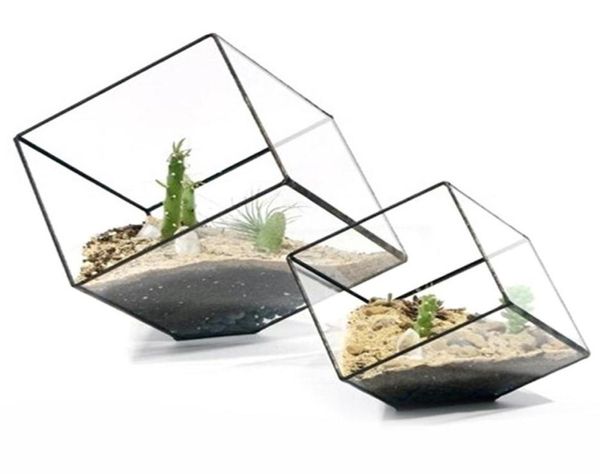 Terrario de cristal con cubos geométricos, decoración del hogar, planta, flor carnosa, florero, maceta Y031427069935397483