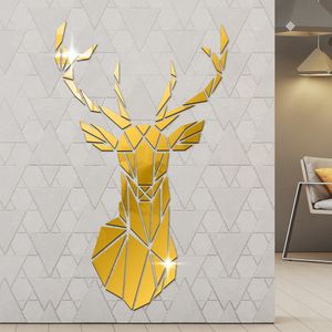 Géométrique Cerf Tête Acrylique Miroir Autocollants Chasse Moderne Décor À La Maison Antler Cerf Tête Mur Art Autocollants Décalque Deer Hunters Cadeau 210310