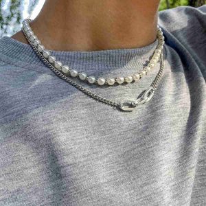 Geometrische Ontwerp Imitatie Parel Ketting Mannen Persoonlijkheid Hip Hop Stijl Mannen Dezelfde Creatieve Sieraden Accessoires Gift