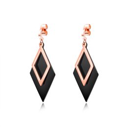 Boucles d'oreilles pendantes géométriques en forme de diamant en acier inoxydable, boucles d'oreilles empilables en or rose noir2435705
