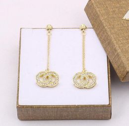 Boucles d'oreilles pendantes en forme de goutte géométrique pour femmes, marque de styliste, pendentif double face, luxe, plaqué or 18 carats, cristal strass, accessoires de bijoux