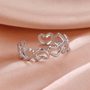 Cœur géométrique acier inoxydable pour les femmes filles ouvertes d'anneau de doigt ajusté les bijoux de bijoux d'anniversaire cadeaux