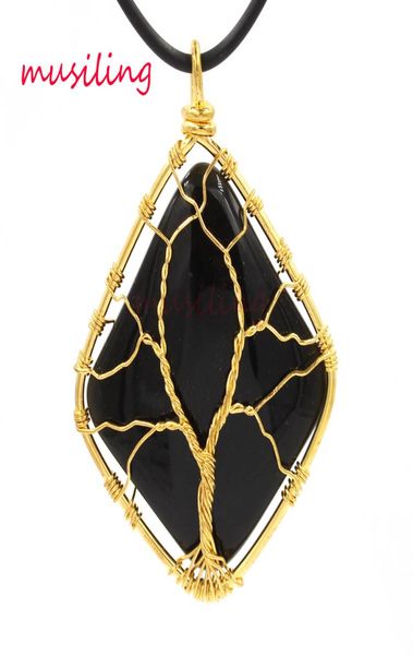Bijoux géométrique Life Tree Obsidian Reiki Pendule Bijoux Charmes Wicca Wicca Witch Healing Chakra Amulet Natural Stone Bijoux pour ME4331958