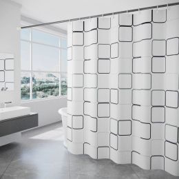 Rideaux de douche moderne géométrique Rideau de bain Polyester imperméable de haute qualité pour salle de bain avec crochets en plastique Cortina