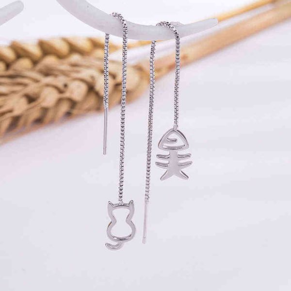 Géométrique Lune Étoile Asymétrique Chat Fishbone Longue Gland Chaîne Balancent Boucles D'oreilles Pour Les Femmes De Mode Bijoux De Mariage Cadeaux G220312