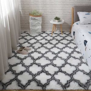 Alfombras de patrón geométrico Shaggy Kids Room Living Bedside Rugs Soft Fluffy Plush Mats Alfombra para dormitorio Decoración del hogar 210626