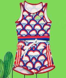 Geometrisch patroon bedrukt bodysuit textiel dames brief tankini set dame hoge taille korte zwembroek zwembadfeest badmode7038451