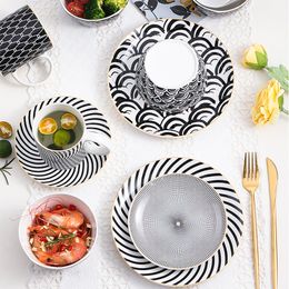 Motifs géométriques Saladier en céramique Bol de nouilles de style européen pour bol de soupe à salade Ceramica Set Cuisine Outil Vaisselle 201214