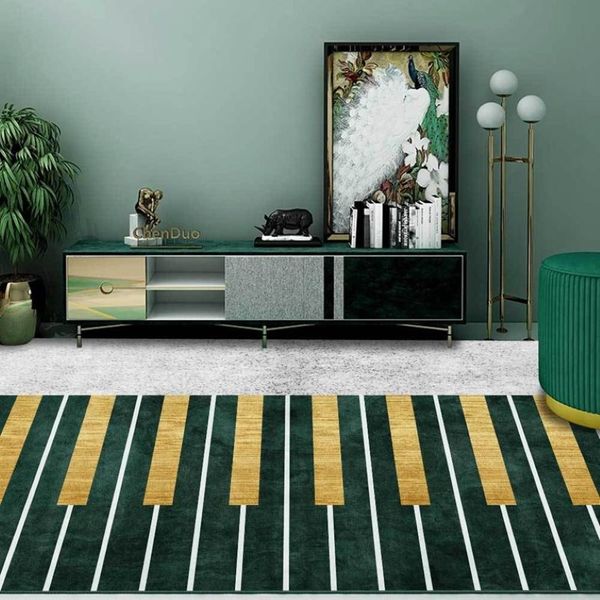 Tapis et tapis à touches de Piano géométriques, vert, or, gris, motif cuisine, salon, tapis de sol antidérapant, chambre à coucher, chevet, canapé, Tapete199I