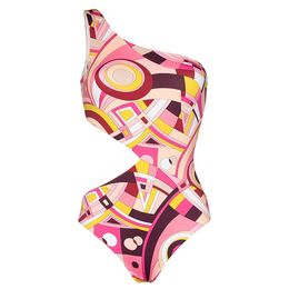 Geometrische bedrukte Bodysuits Designer Bikini Set Een schouder Push Up One Pieces Swimsuit Luxe vrouwen Swimwear Sexy Hollow Out Beachwear Brand Bathing Suits Female