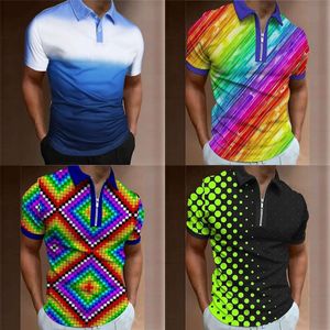 Polo géométrique arc-en-ciel pour hommes avec des manches courtes et une usine 3D, marchandises stables