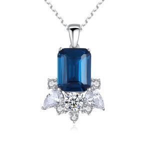 Collier pendentif saphir S925 Silver Micro Set Zircon Géométrique Gem Collier Europe Femmes Collar Chaîne Mariage de mariage