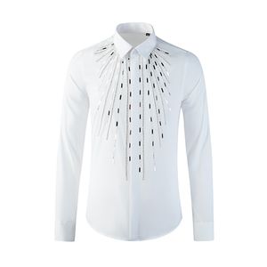 Tôle géométrique couture Chemise hommes décontracté mince à manches longues Chemise homme solide affaires mâle coton chemises grande taille M-3XL