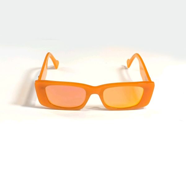 Lunettes de soleil géométriques minces pour femmes Orange/verres miroir Lunettes colorées Summer Shades Sunnies gafas de sol UV400 Lunettes de protection avec boîte