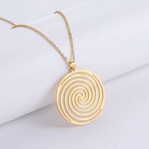 Collier pendentif rond en spirale géométrique, couleur or jaune 14 carats, chaînes de cou tourbillonnantes, bijoux cadeau de saint-valentin pour femmes et hommes