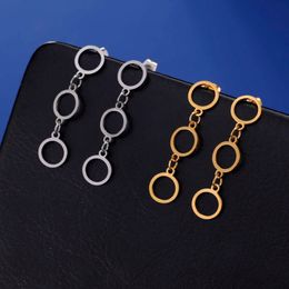 Pendientes geométricos de acero inoxidable colgando para mujeres con pendientes de colgante redondo minimalista Joyería de compromiso estético