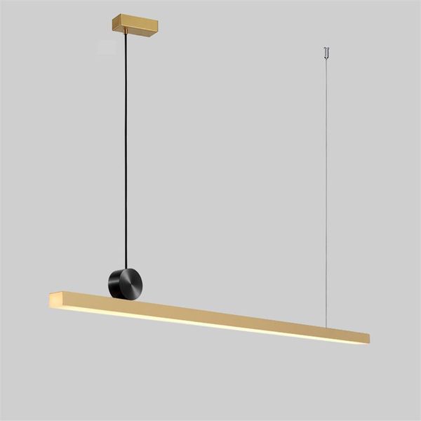 Geometrische strip hanglampen restaurant Nordic postmodern minimalistisch design licht luxe koperen creatieve hanglamp AC 90-2281P