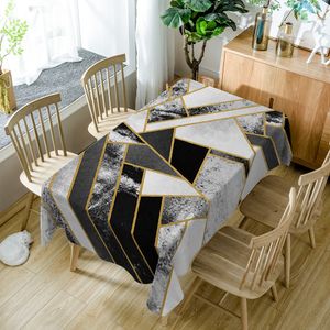 Geometrische gestreepte polyester stof 3D-tafelkleed blackgray splicepatroon dikker wasbaar rechthoekige tafelkleed voor keuken T200707